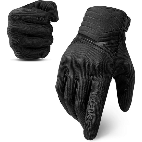 Inbike Men's Black Breathable Mesh Touchscreen Hard Knuckle Motorcycle Gloves - Picture 1 of 9